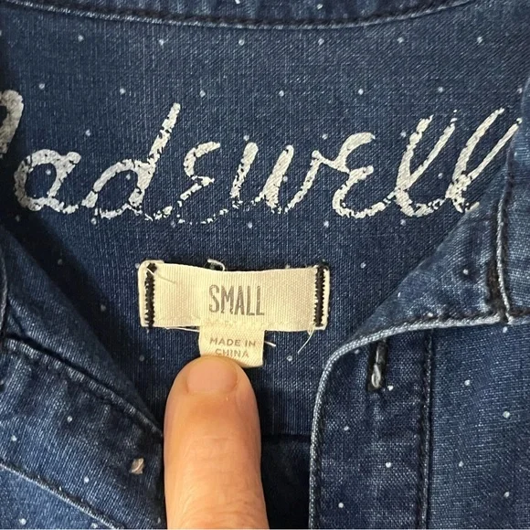 MADEWELL Chambray Denim Shirt Womens Small Blue Dot Henley Long Sleeve - Picture 6 of 8